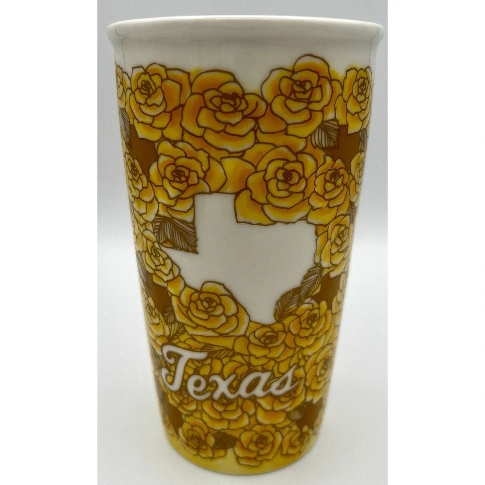 Starbucks 2016 Texas Yellow Rose Tall Ceramic Coffee Tea Tumbler No Lid 6